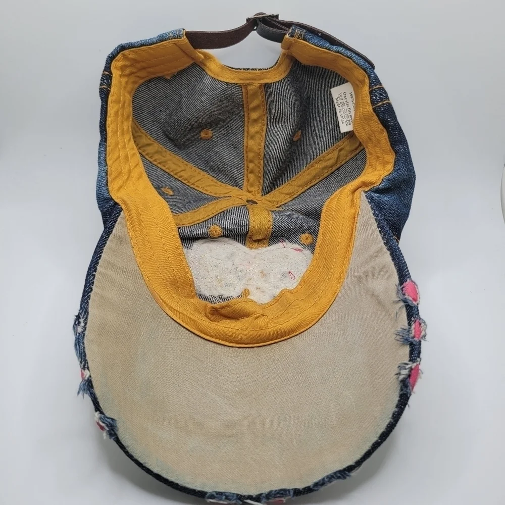 Distressed Denim Embellished Beaded Ball Cap 